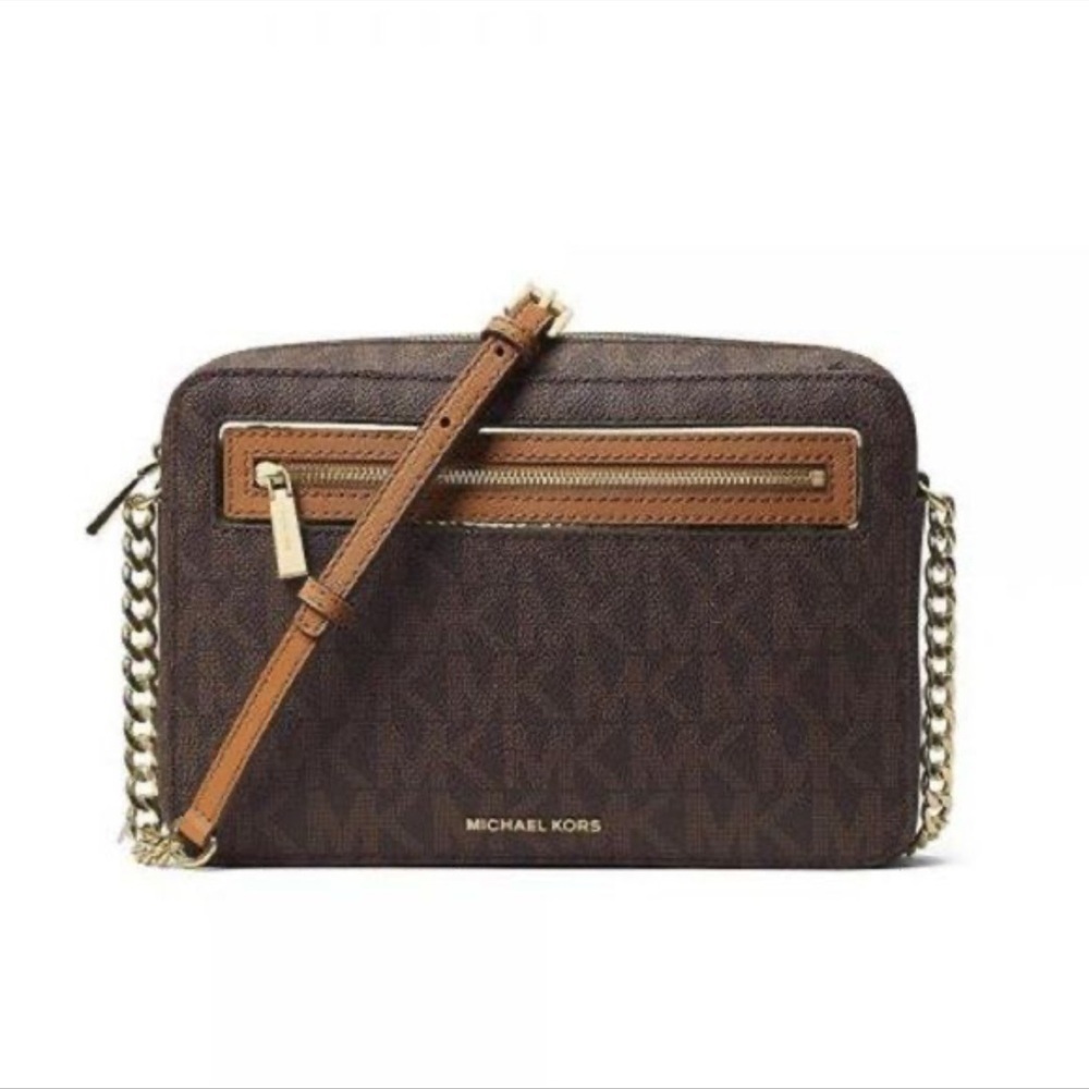 Michael Kors Frame Out Brown Monogram Crossbody
